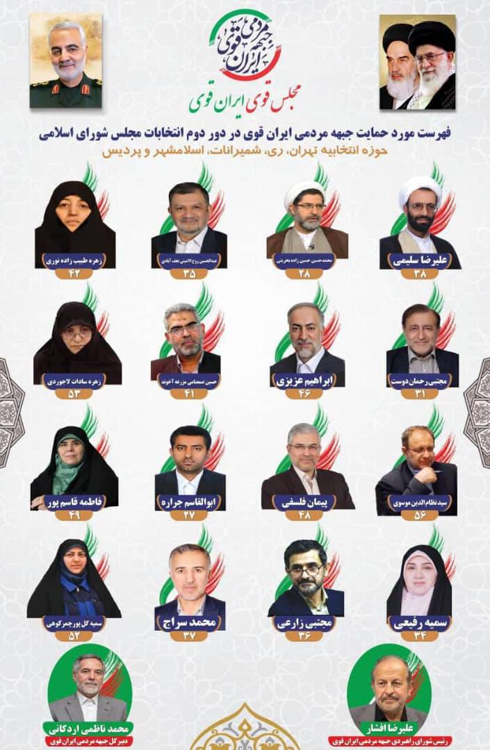 لیست نهایی مورد حمایت جبهه مردمی ایران قوی 