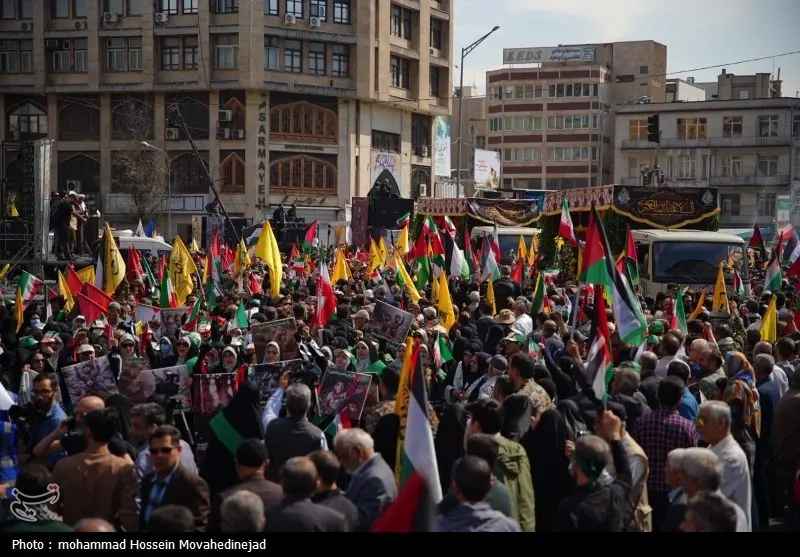  تشییع پیکر شهید زاهدی و یارانش در راهپیمایی روز قدس تهران 