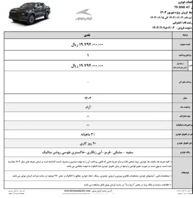 پیش فروش کرمان موتور 