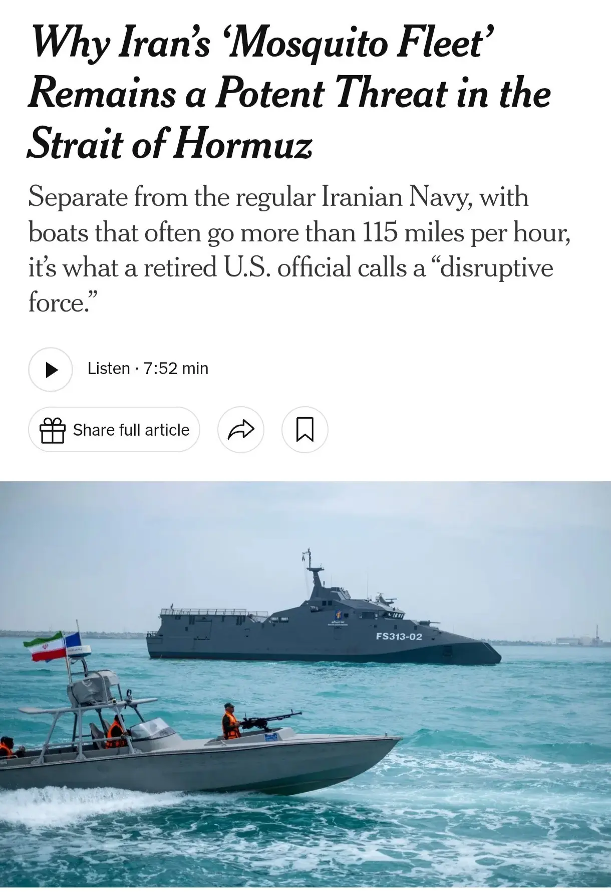 توصیف رسانه آمریکایی از قایق‌های تندروی ایرانی