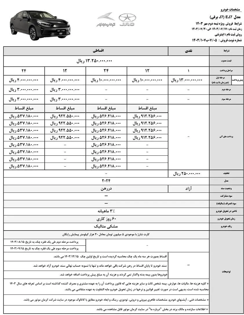 فروش نقد و اقساط جک EJ۷ (مهر ۱۴۰۳)