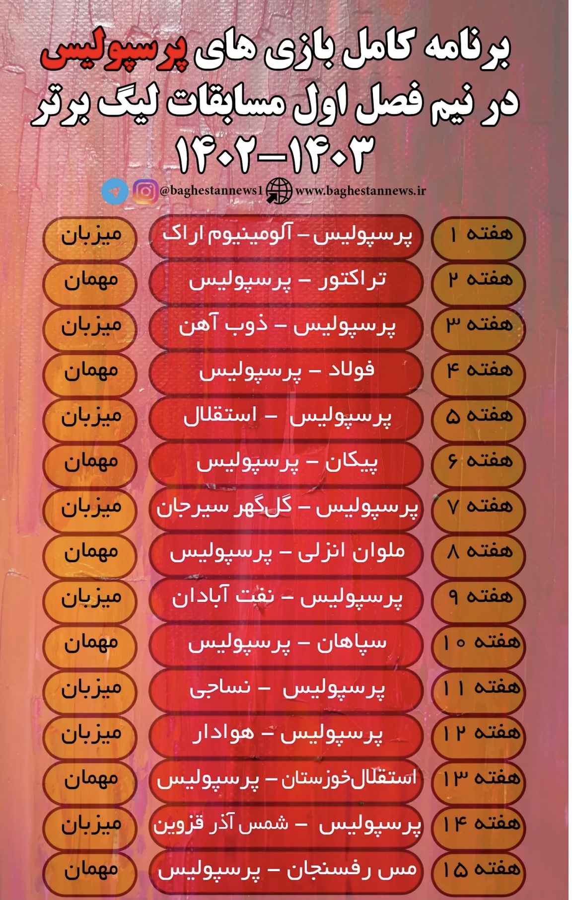 بازیهای بعدی پرسپولیس در نیم فصل دوم لیگ برتر ۱۴۰۳-۱۴۰۲ 