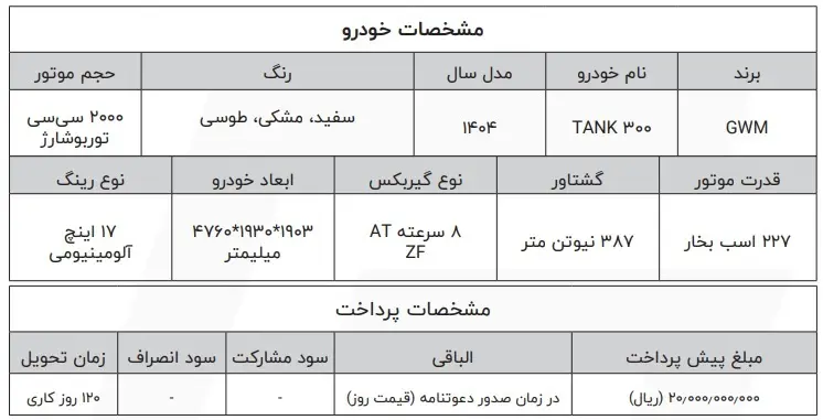 خودرو تانک 300