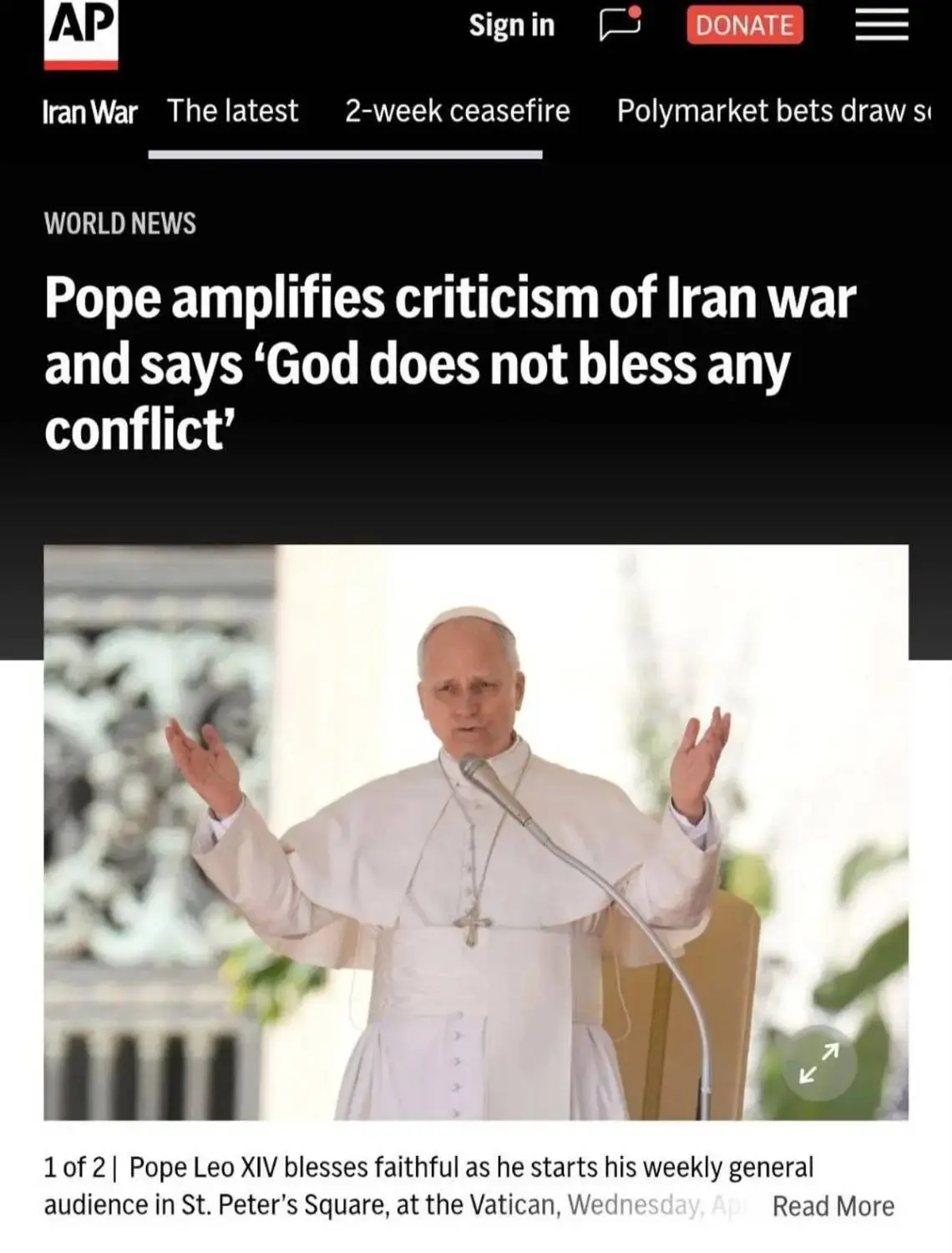 انتقاد دوباره پاپ از سران آمریکا