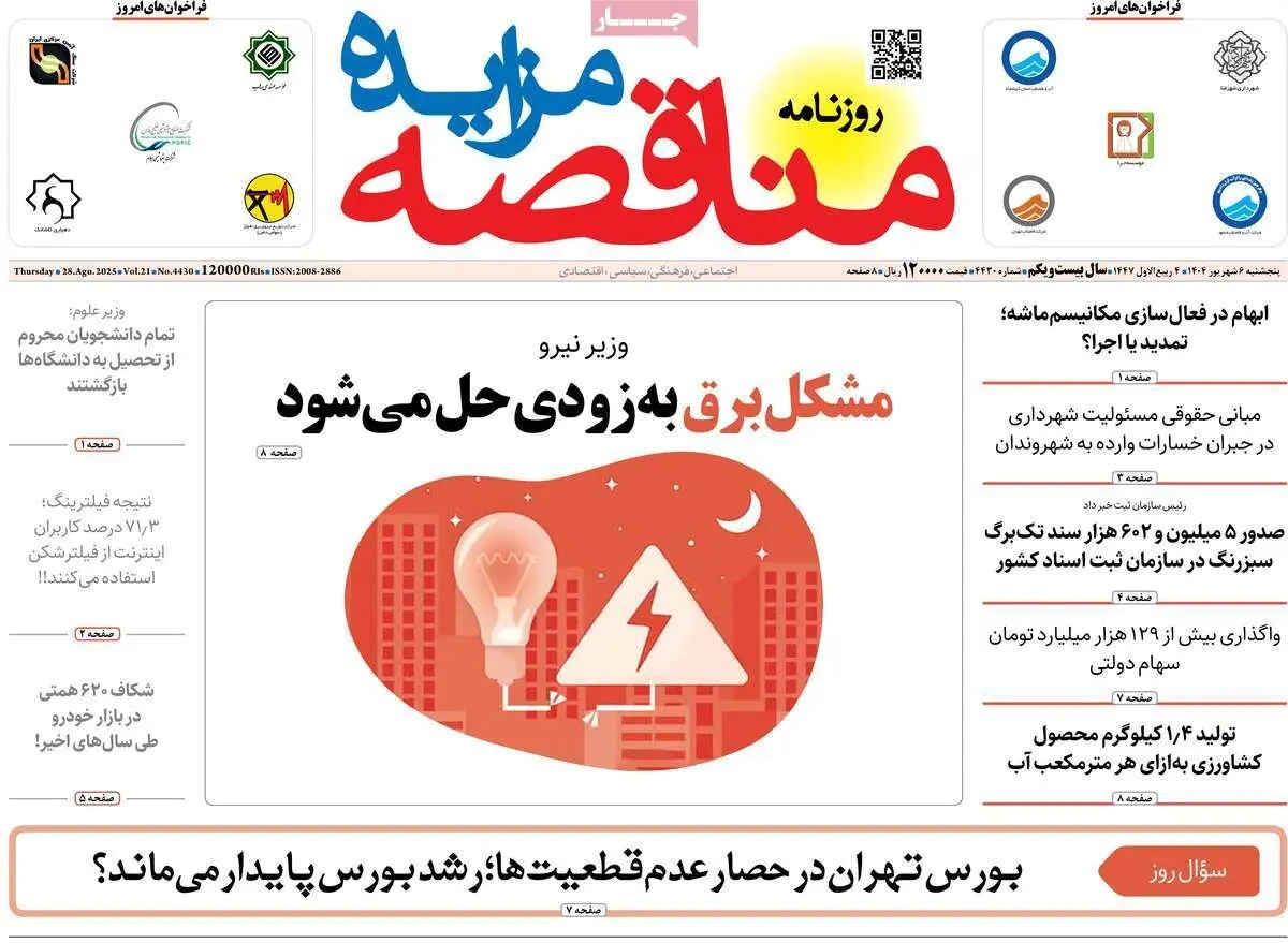 روزنامه‌های اقتصادی پنج‌شنبه ششم شهریور ۱۴۰۴