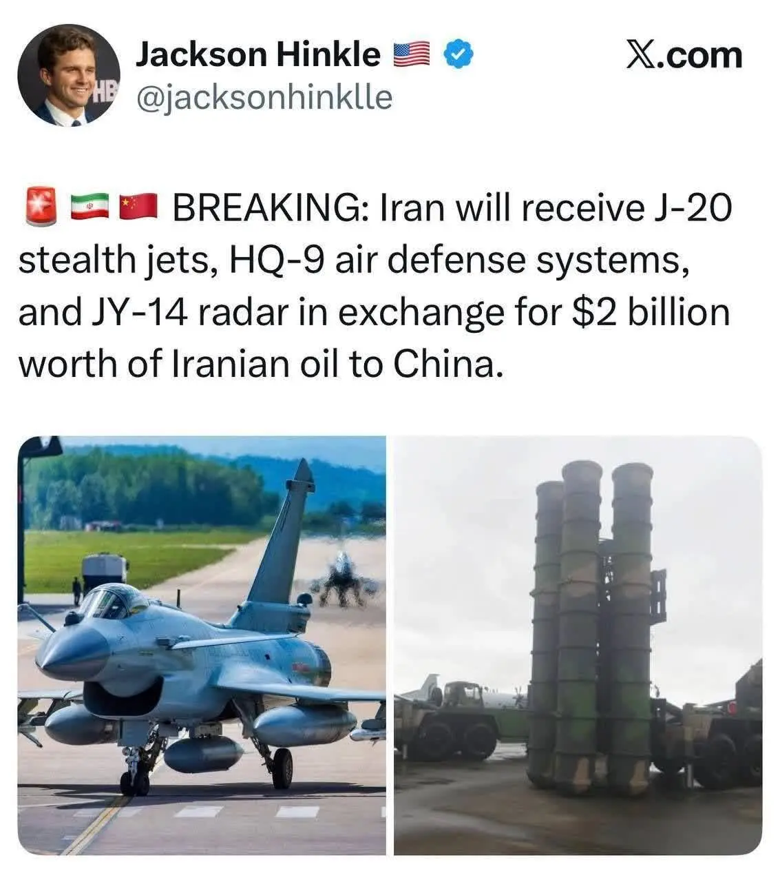 توئیت جدید جکسون هینکل درباره خرید های نظامی ایران از چین