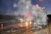 آتش سوزی اتوبوس حامل زائران در خدابنده
