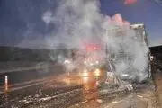 آتش سوزی اتوبوس حامل زائران در خدابنده
