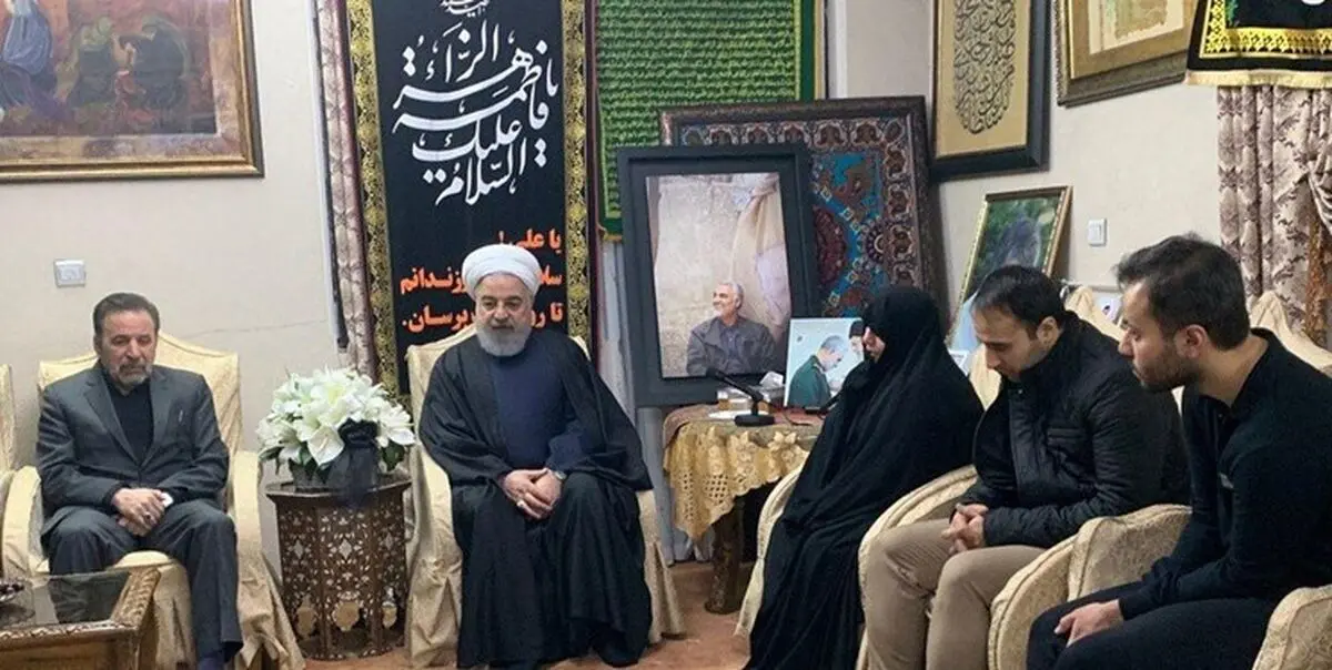 حسن روحانی در منزل شهید حاج قاسم سلیمانی حضور یافت