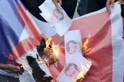  تظاهرات علیه فرانسه و آتش‌زدن تصاویر ماکرون این بار در جنوب یمن