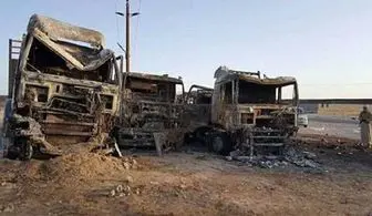 کامیون های آل سعود در یمن سوخت
