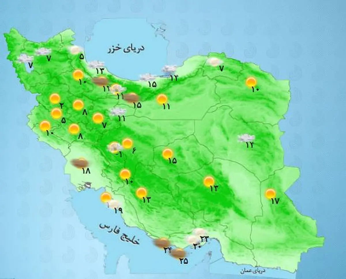 وضعیت آب و هوایی استان های کشور به روایت جدول/ بارش در سواحل دریای خزر