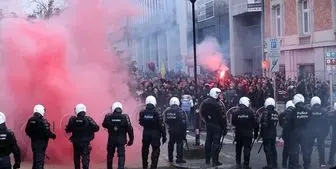 برخورد خشن پلیس بلژیک با هزاران معترض
