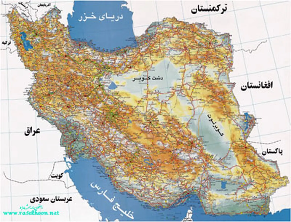 نقشه کامل راه ها و شهرهای ایران با بزرگنمایی