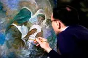 نقاشی حسن روح‌الامین با موضوع ولادت حضرت زهرا (س)