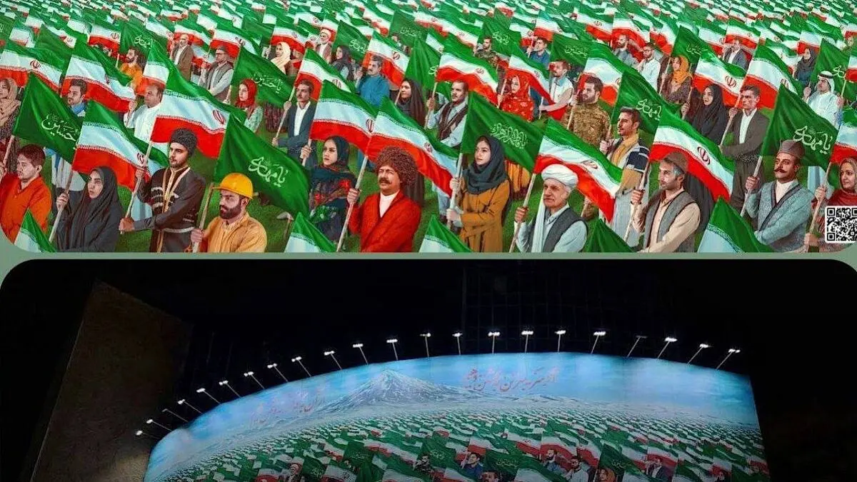 رونمایی از دیوارنگاره جدید میدان ولیعصر با شعار ایران یکپارچه
