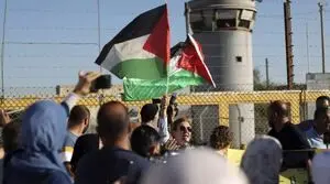 شادی بعد گل کاپیتان الغرافه با پرچم فلسطین +فیلم