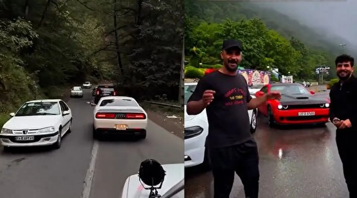جوانان عراقی با خودروهای آمریکا در جاده‌های شمال ایران
