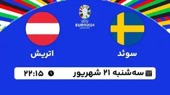 پخش زنده انتخابی یورو 2024؛  سوئد - اتریش امروز سه شنبه 21 شهریور 1402