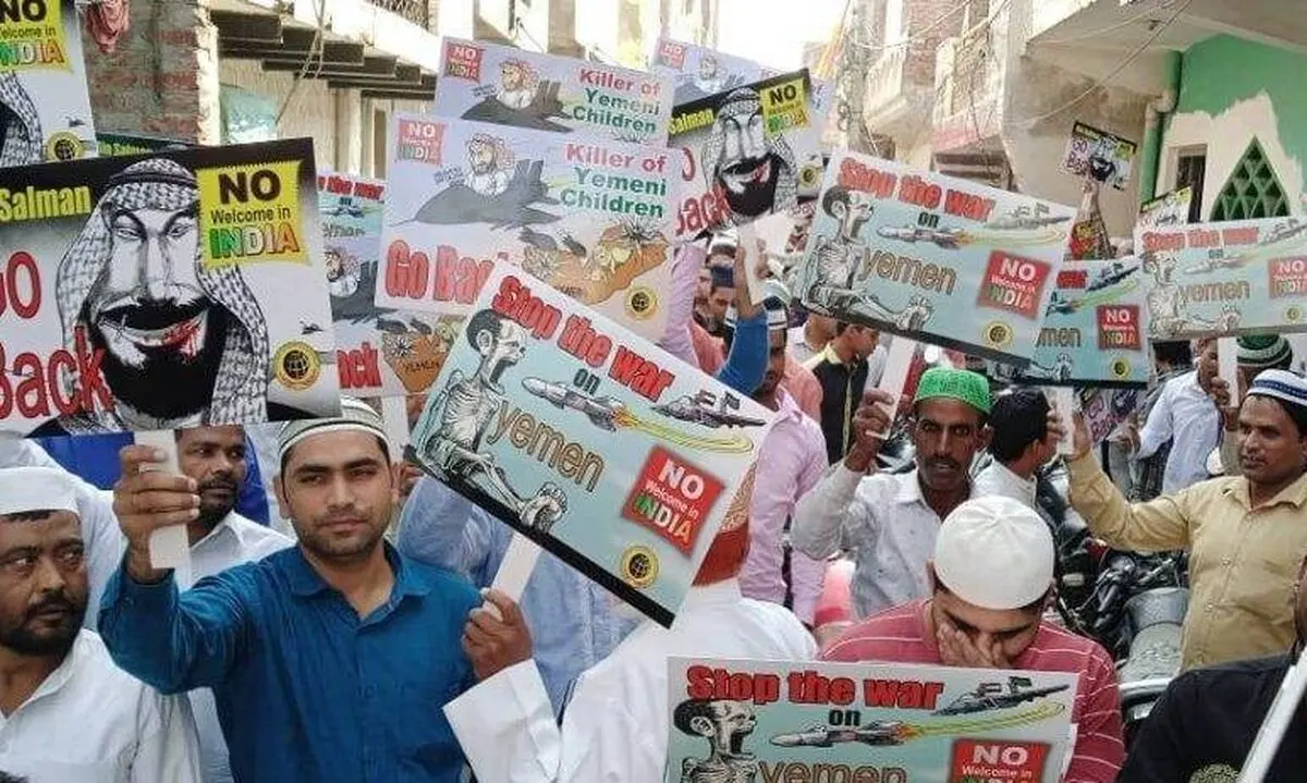تظاهرات هندی‌ها در اعتراض به سفر محمد بن سلمان