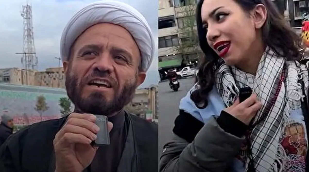  تصاویر دختر بی‌حجاب و روحانی در کنار هم در راهپیمایی 