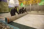 غبارروبی حرم قمربنی هاشم(ع) در آستانه میلاد حضرت زهرا(س)/ گزارش تصویری