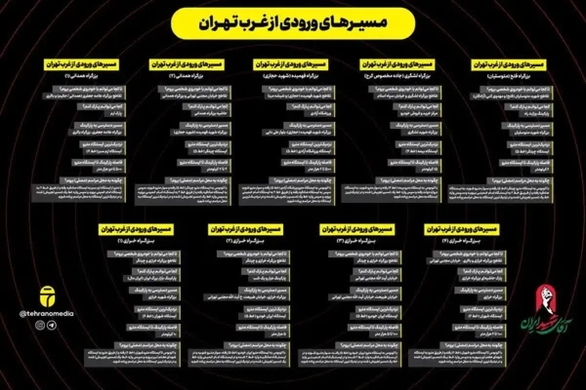 مسیرهای ورودی به تهران برای مراسم وداع با رهبر شهید
