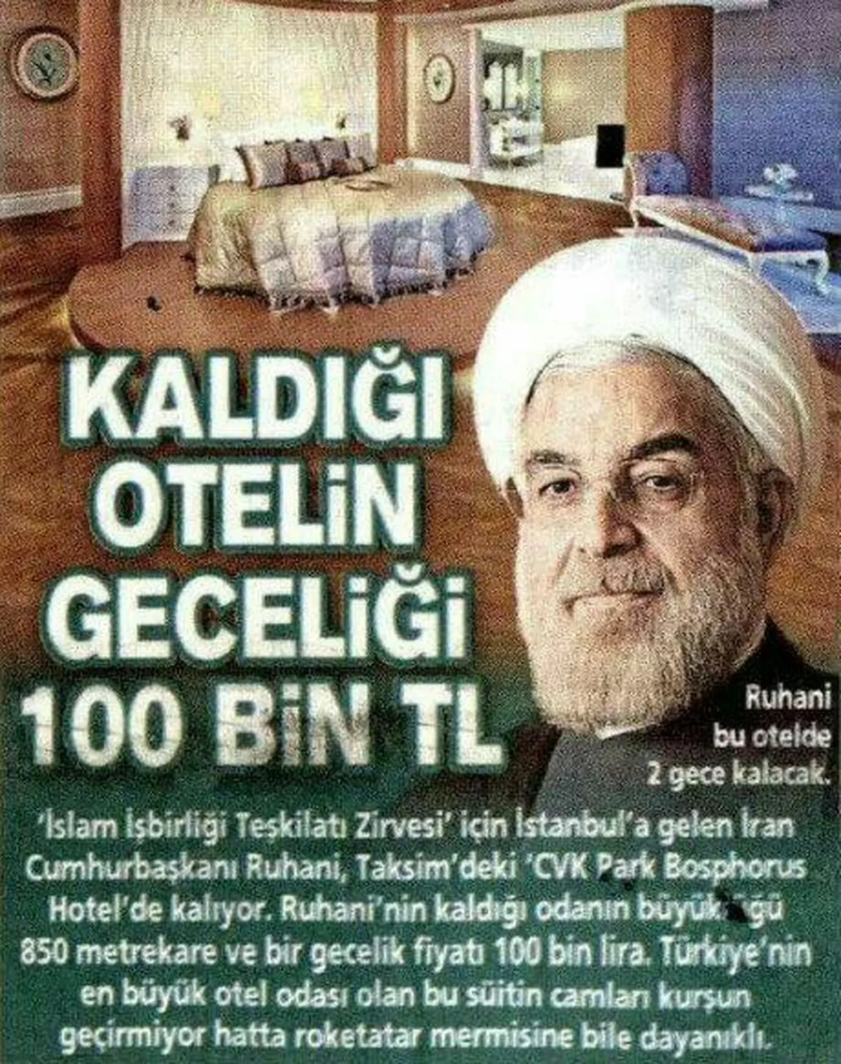 اقامت روحانی در هتلهای استانبول شبی 125میلیون تومان آب خورد!
