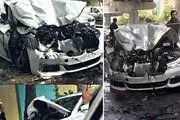 تصادف شدید BMW در تهران/ عکس