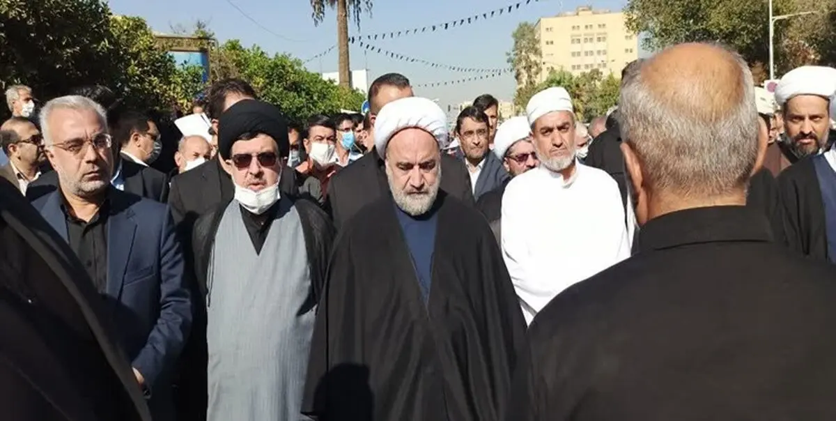 حضور معاون اول قوه قضائیه در مراسم تشییع پیکر شهدای حادثه تروریستی شاهچراغ
