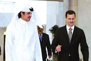 دست دادن امیر قطر و رئیس جمهوری سوریه در جده
