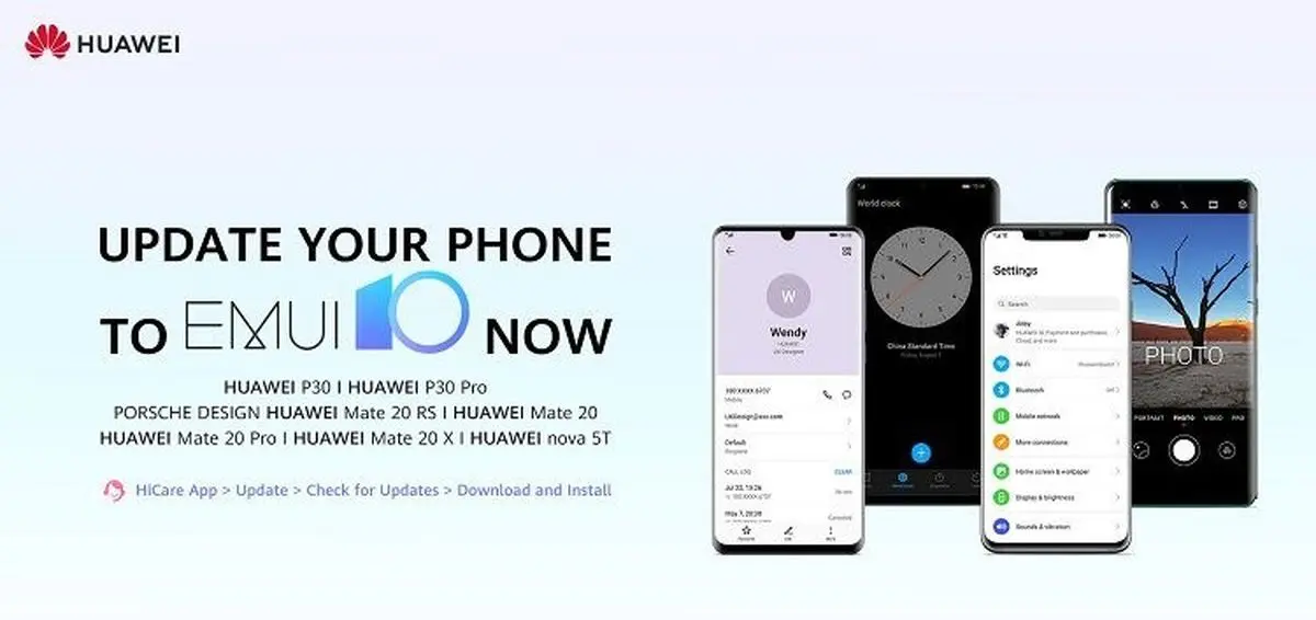 نصب آسان اندروید 10 و رابط کاربری EMUI 10 با برنامه Huawei HiCare