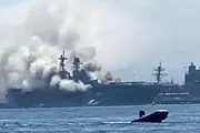 آتش سوزی در عرشه کشتی جنگی آمریکایی