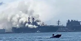 آتش سوزی در عرشه کشتی جنگی آمریکایی