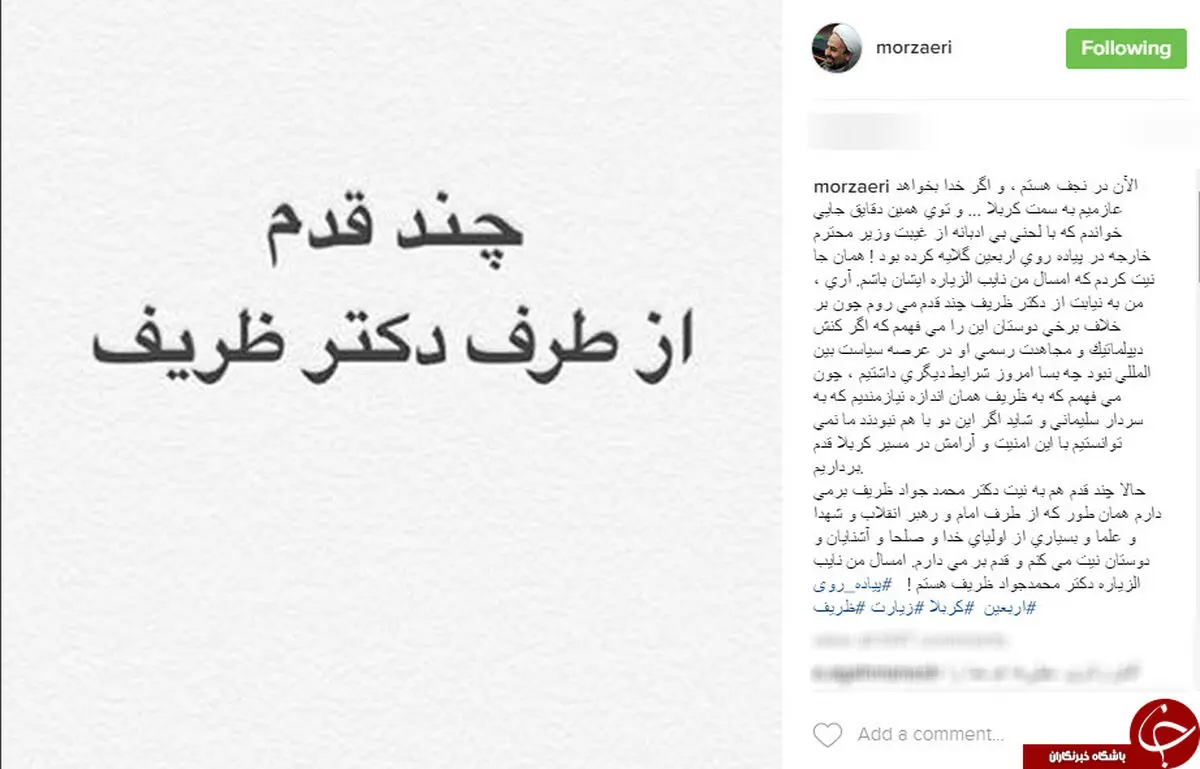 امسال من در کربلا نایب الزیاره ظریف هستم!