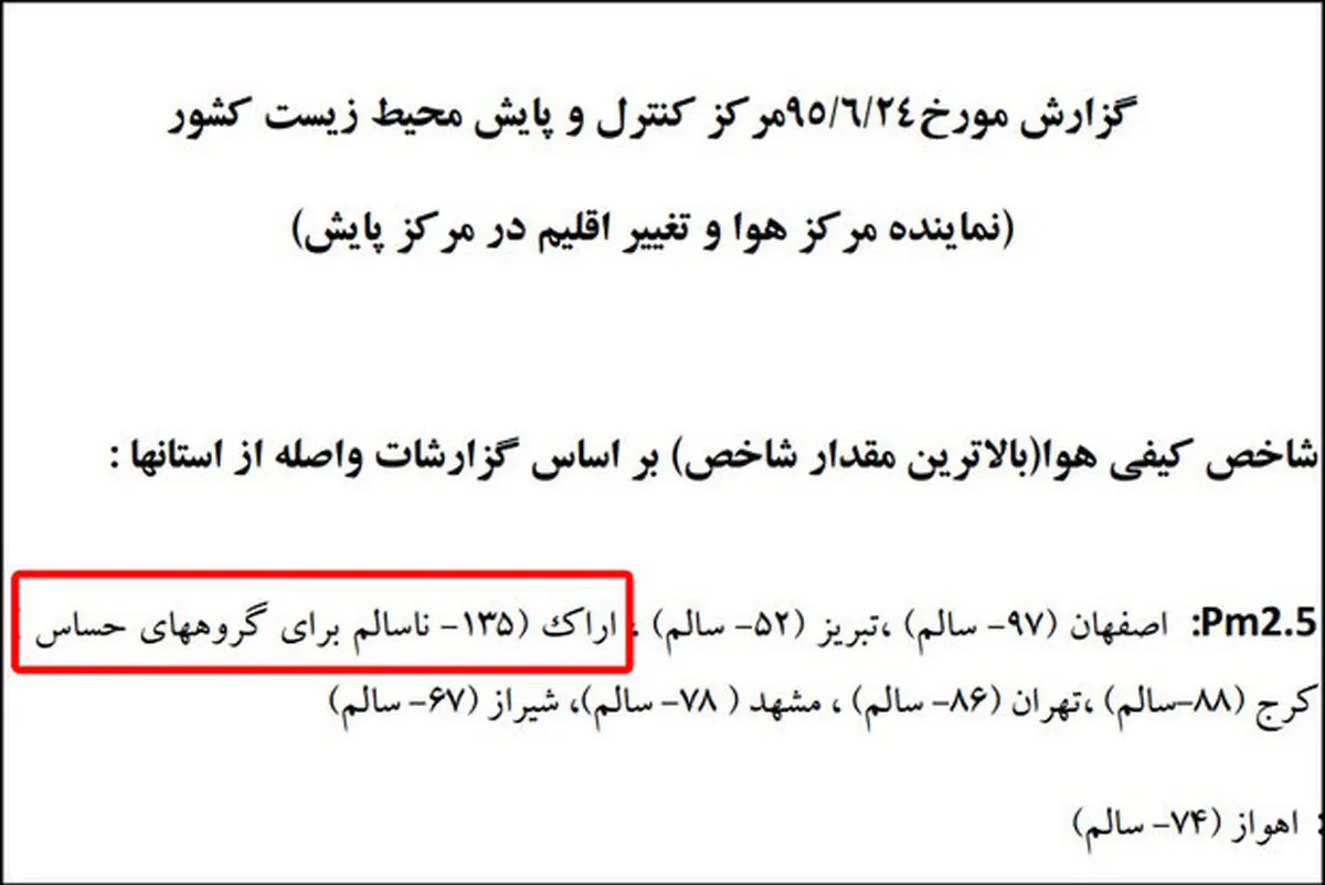 اراک طی ۲۴ساعت گذشته آلوده‌ترین شهر کشور بود