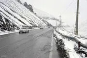 بارش برف در محور چالوس محدوده تونل کندوان