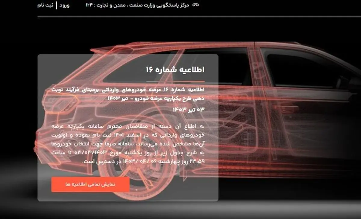 اعلام نتایج آخرین عرضه خودروهای وارداتی در سامانه یکپارچه