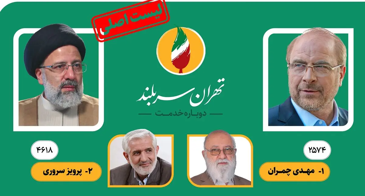 لیست اصلی شورای ائتلاف نیروهای انقلاب اسلامی  برای انتخابات شوراهای شهر تهران