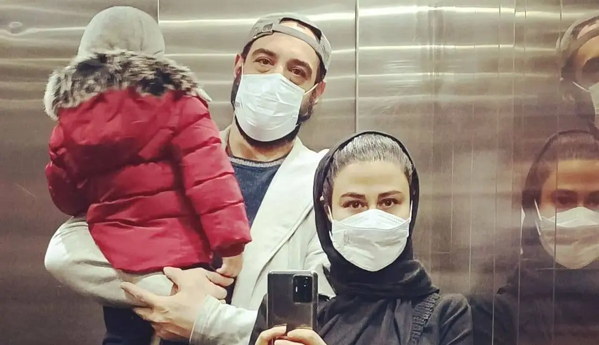 سلفی آسانسوری امیریل ارجمند و همسر بازیگرش