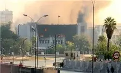 آتش گرفتن ساختمان ستاد ارتش سوریه + فیلم