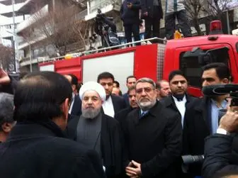 حضور روحانی در محل حادثه پلاسکو 