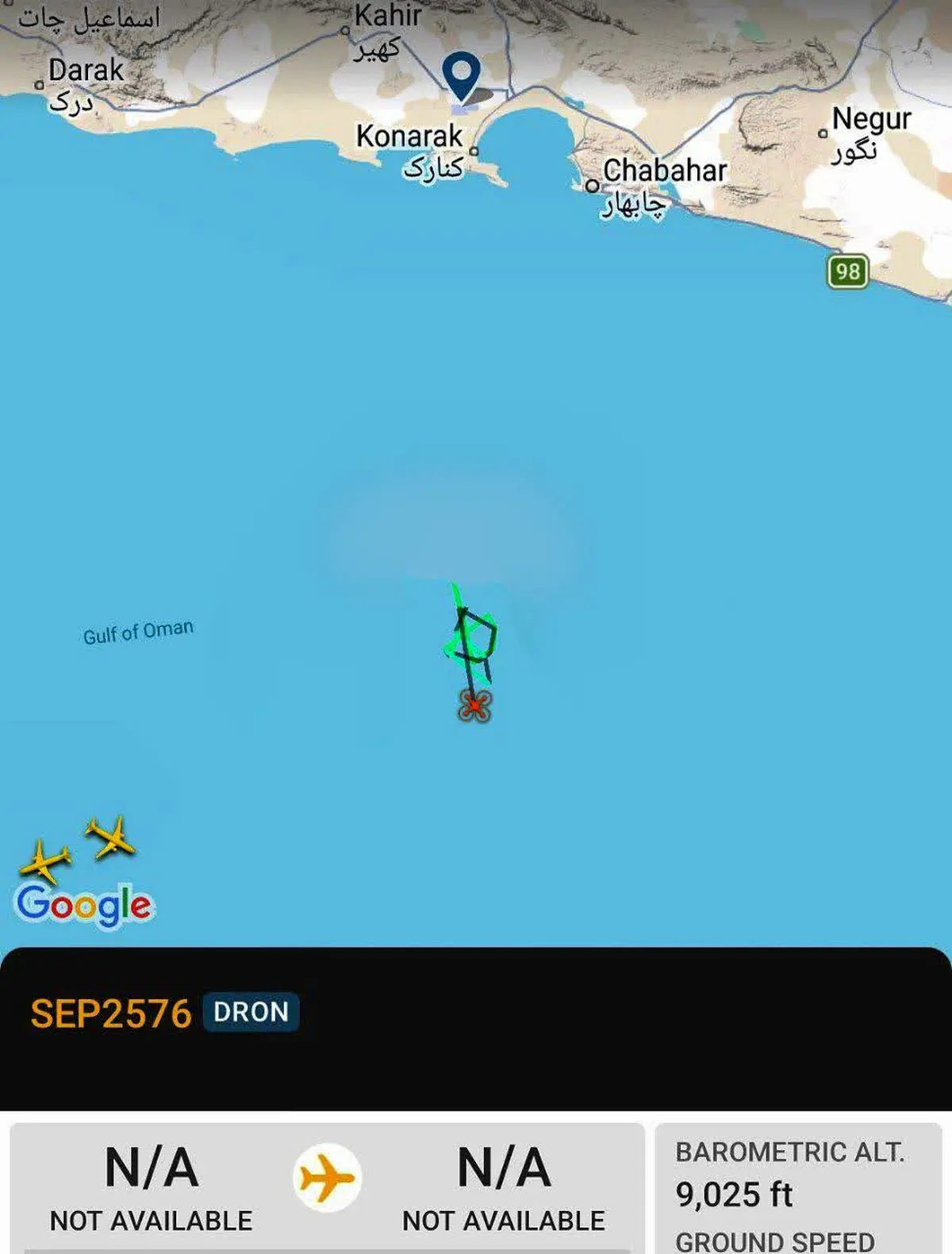 یک پهپاد ایرانی درحال فعالیت برفراز 
دریای عمان 