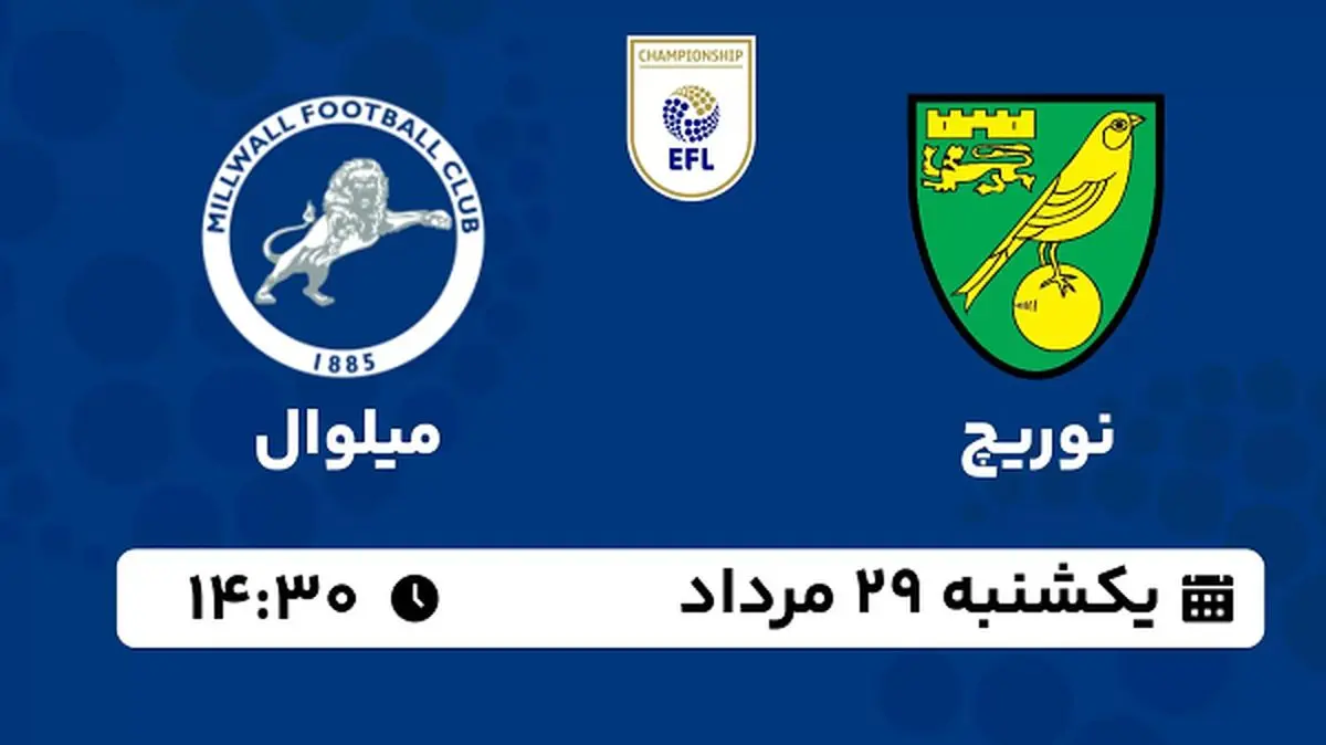 پخش زنده فوتبال نوریچ با میلوال امروز ۲۹ مرداد ۱۴۰۲