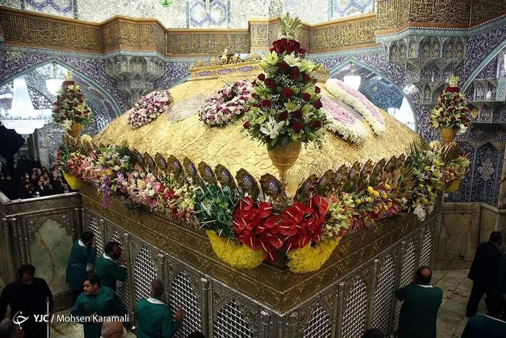 گل آرایی ضریح مطهر حضرت معصومه(س)/ گزارش تصویری 